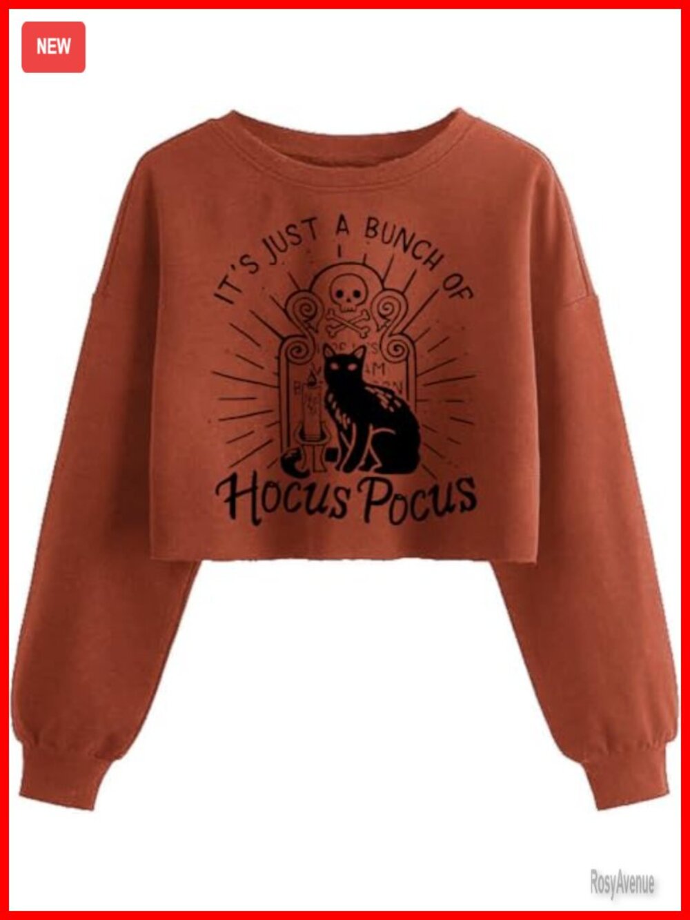 Women's Hocus Pocus Crop Sweatshirt Halloween Black Cat Graphic Long Sleeve